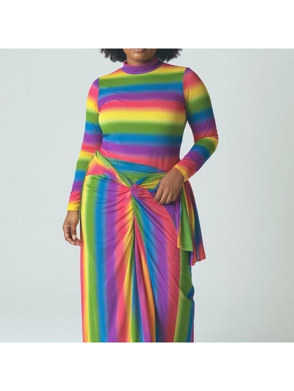 GoodTimeUSA Rainbow Maxi Skirt & Bodysuit Set XL